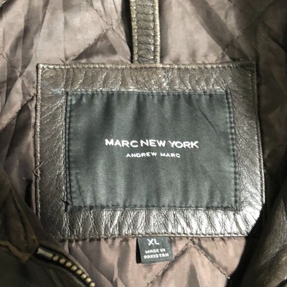 Marc New York Mens Mens Moto Leather Jaket Size XL Full Zip Biker Quilted Brown - Picture 3 of 16